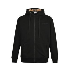 Burberry Hove Check Hood Embroidery Logo Zip Hoodie Black