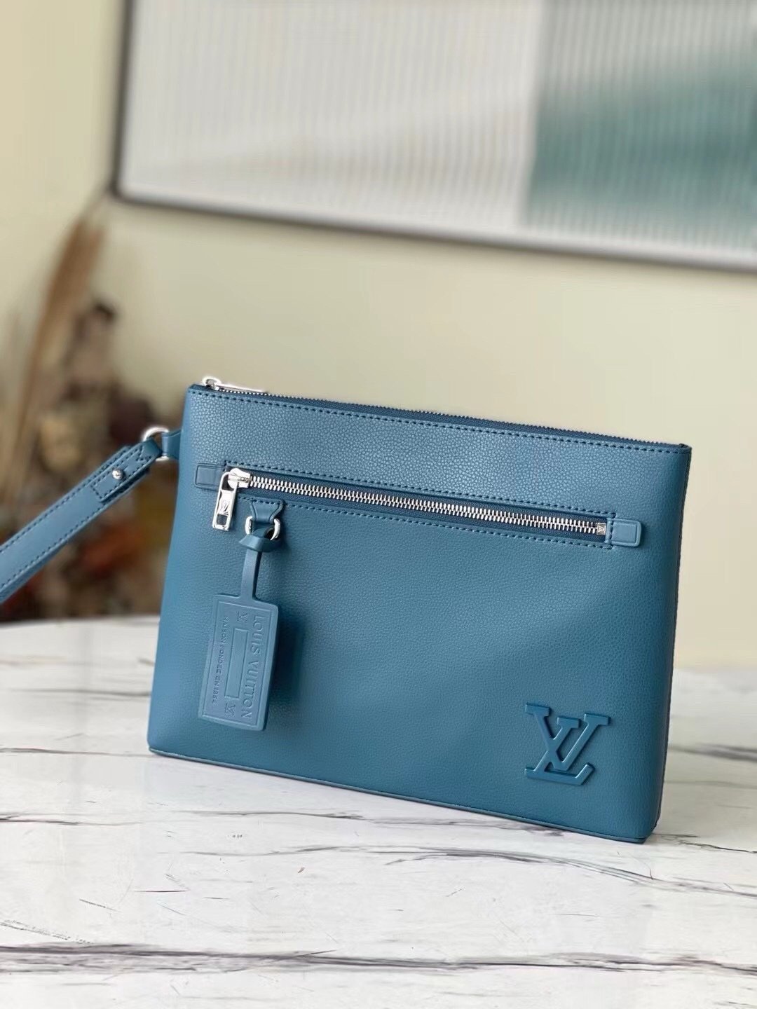 Louis Vuitton Clutch Bag Aerogram Black Leather Blue - Afbeelding 2