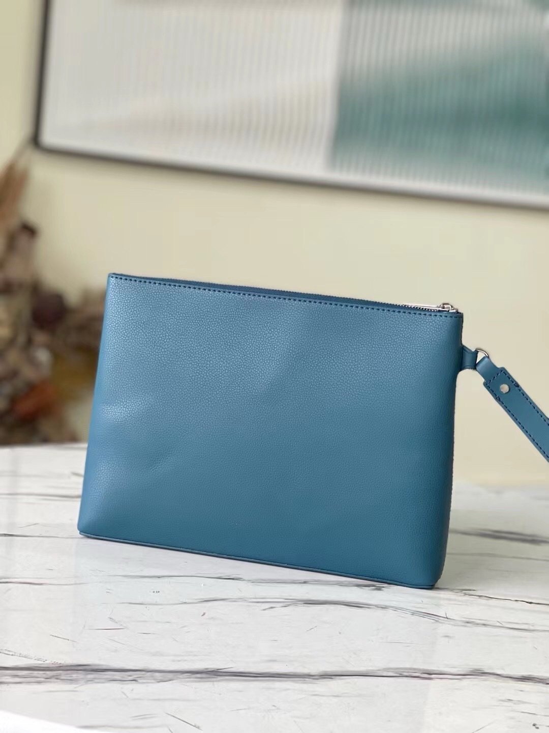 Louis Vuitton Clutch Bag Aerogram Black Leather Blue - Afbeelding 4