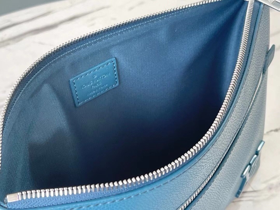 Louis Vuitton Clutch Bag Aerogram Black Leather Blue - Afbeelding 8