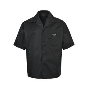 Prada Enameled Metal Triangle Shirt In Black