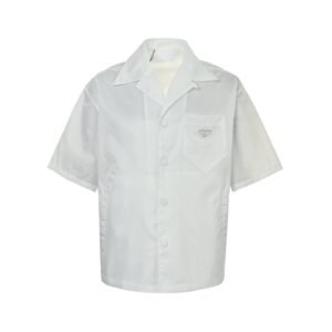 Prada Enameled Metal Triangle Shirt In White