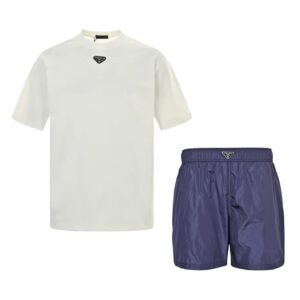 Prada Middle Logo 2-Piece Set In White/Blue