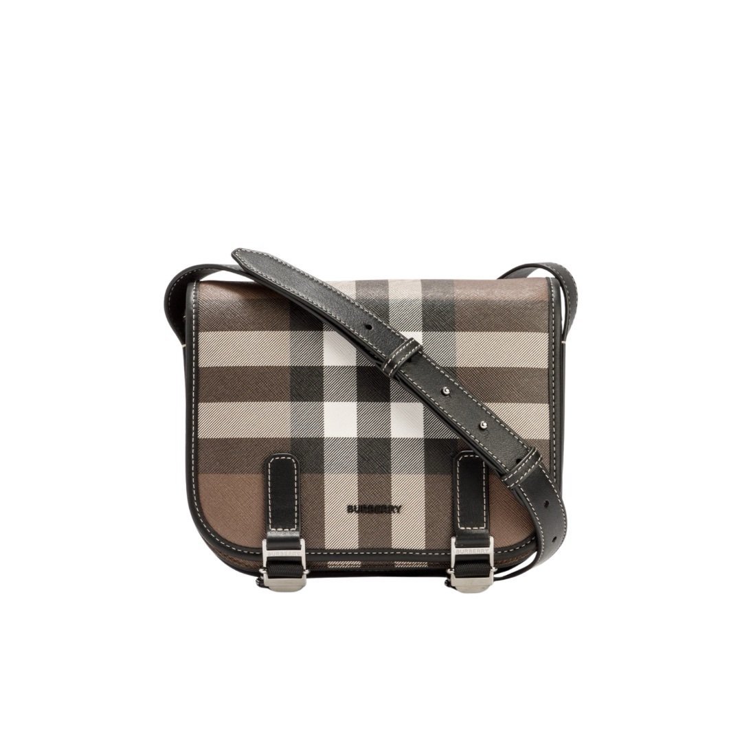 Burberry Check Print And Leather Messenger Bag