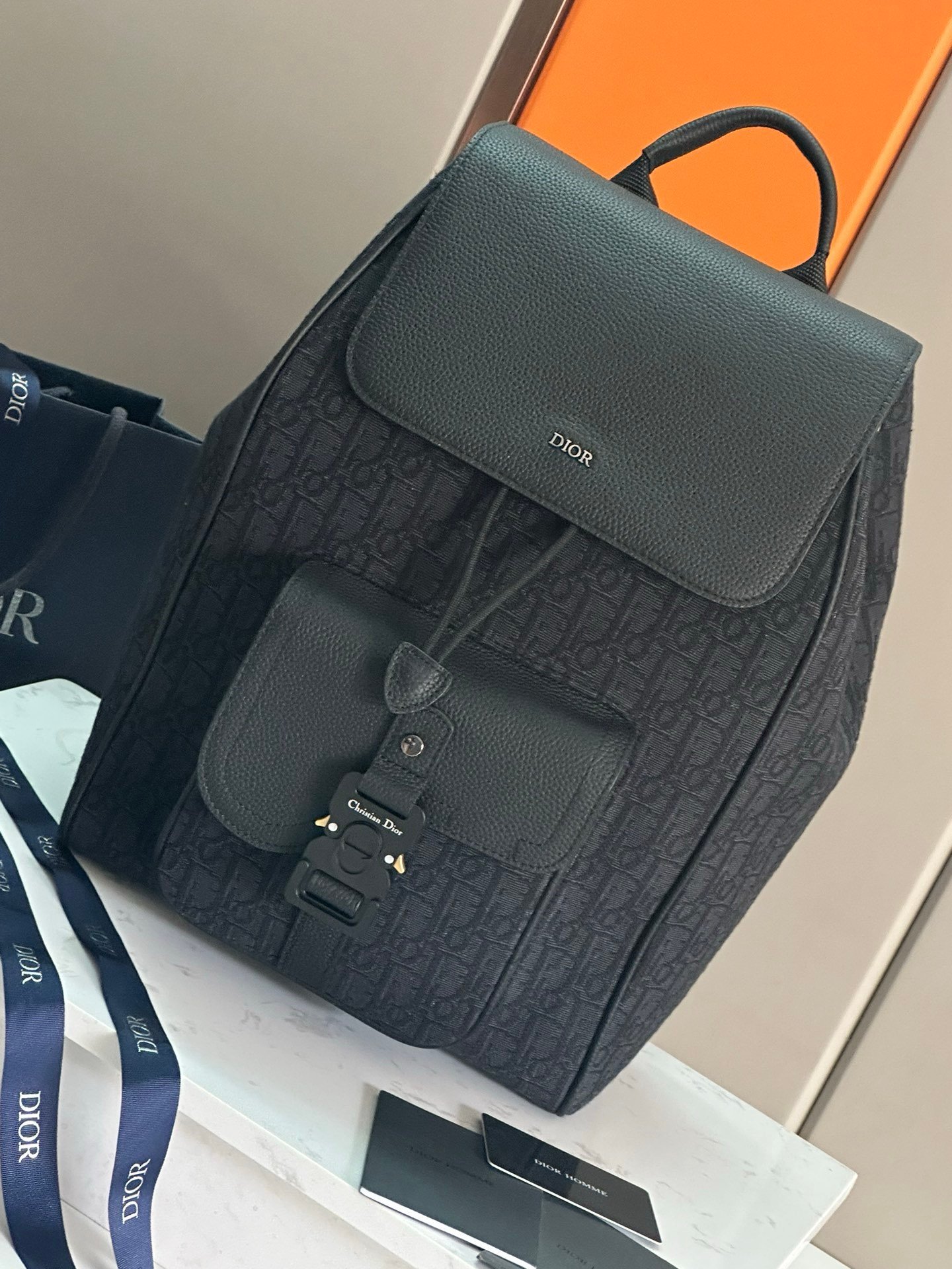 Christian Dior Oblique-Jacuard Saddle Backpack Black - Afbeelding 2