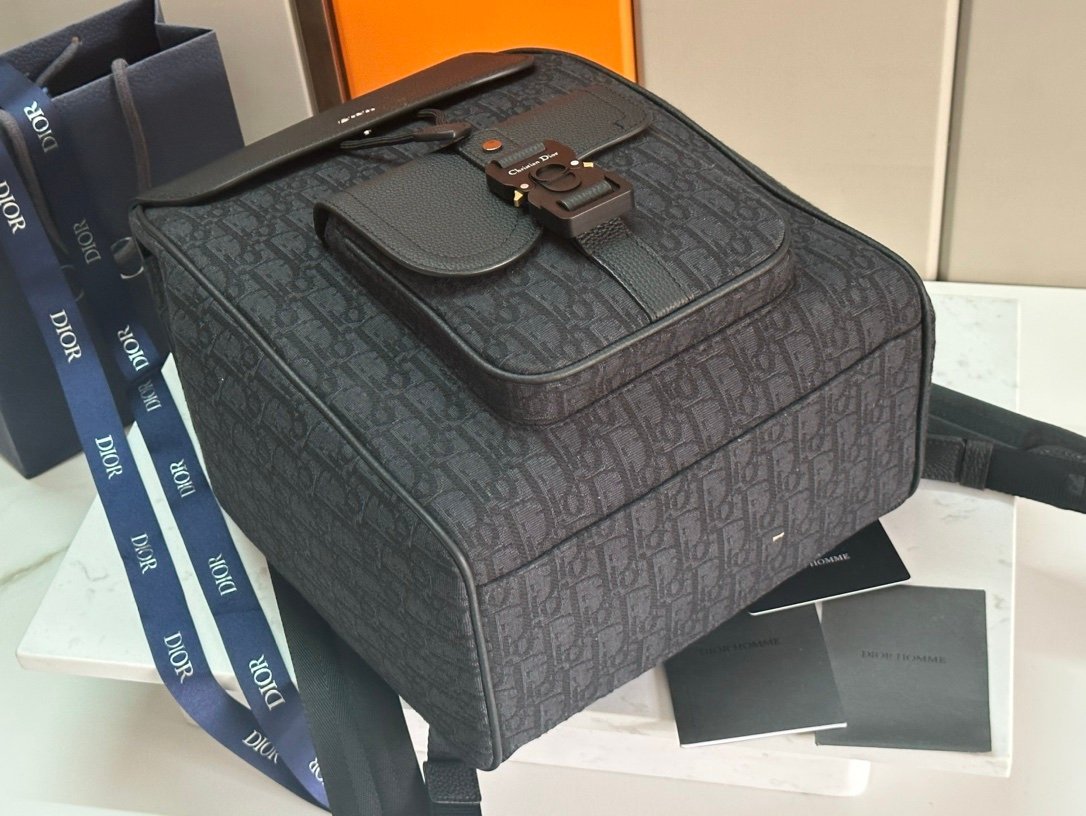 Christian Dior Oblique-Jacuard Saddle Backpack Black - Afbeelding 5