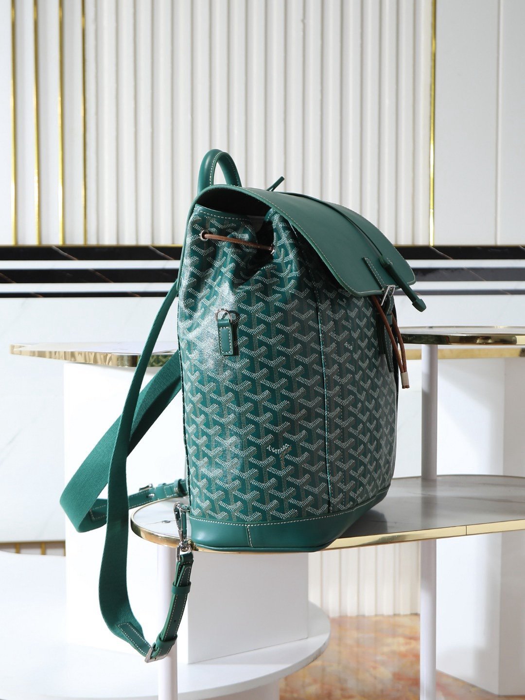 Goyard Alpin Backpack Green Travel Carry On Weekend Bookbag - Afbeelding 3