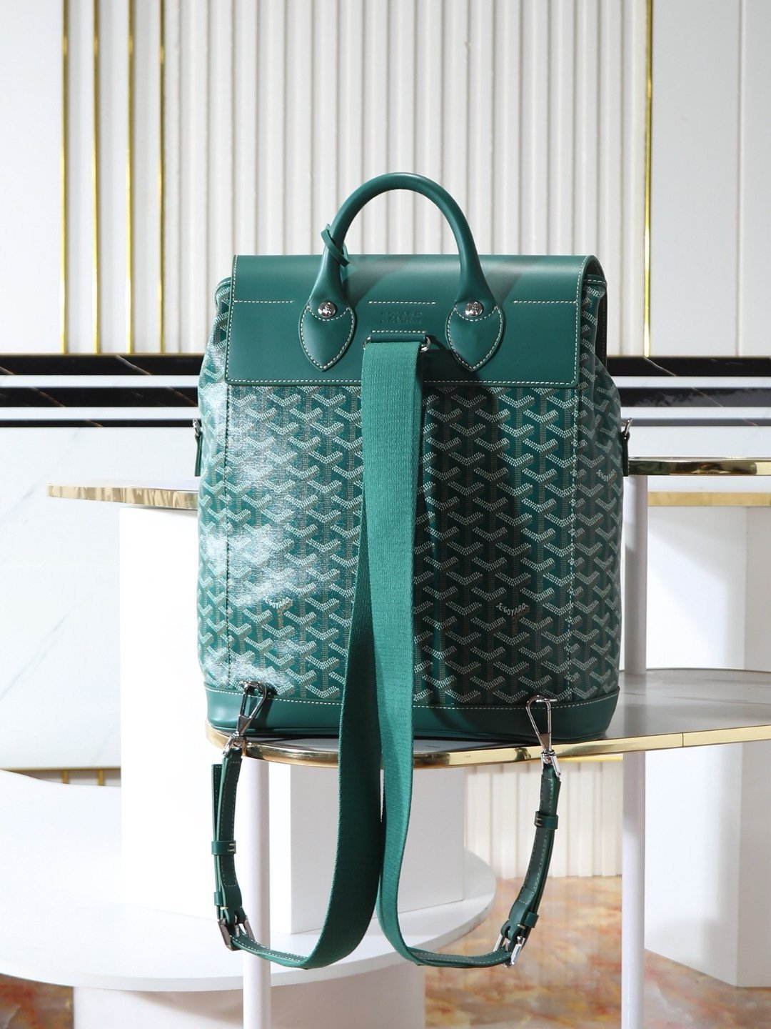 Goyard Alpin Backpack Green Travel Carry On Weekend Bookbag - Afbeelding 4