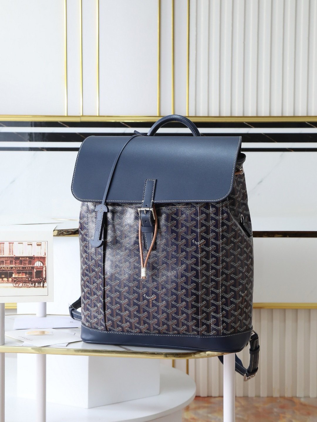 Goyard Alpin Backpack Navy Travel Carry On Weekend Bookbag - Afbeelding 2