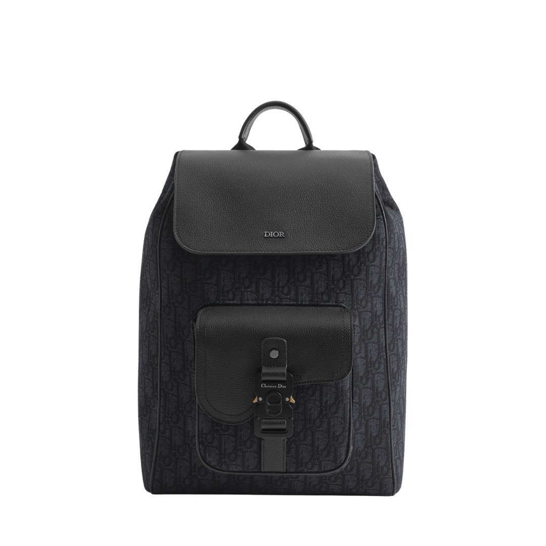 Christian Dior Oblique-Jacuard Saddle Backpack Black