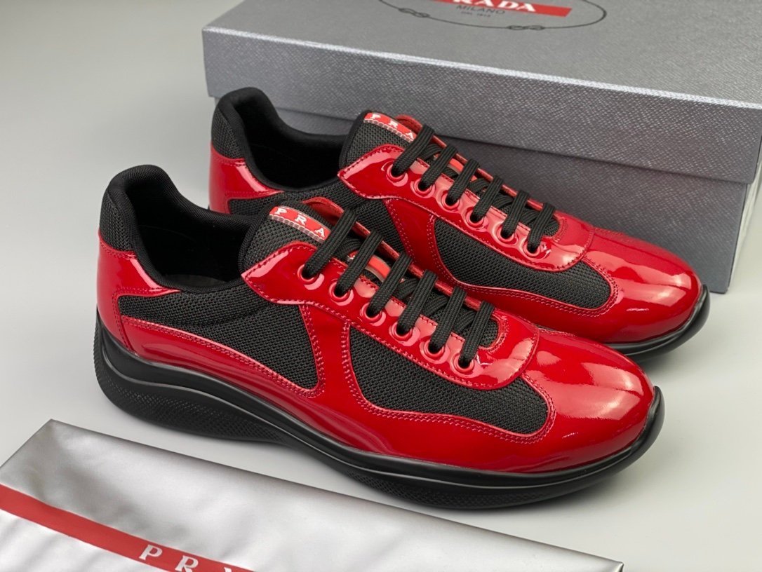Prada Americas Cup Black & Red Trainers Patent - Afbeelding 2