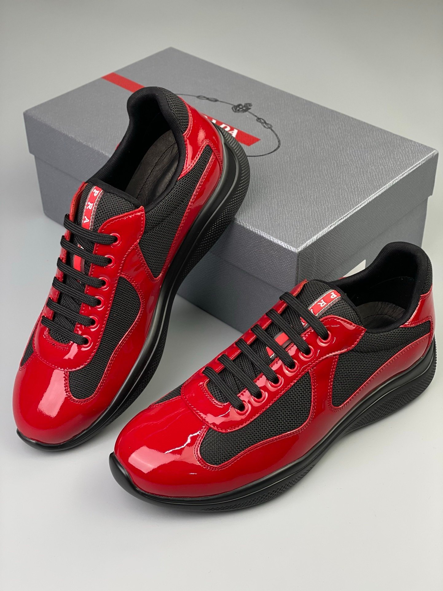 Prada Americas Cup Black & Red Trainers Patent - Afbeelding 3