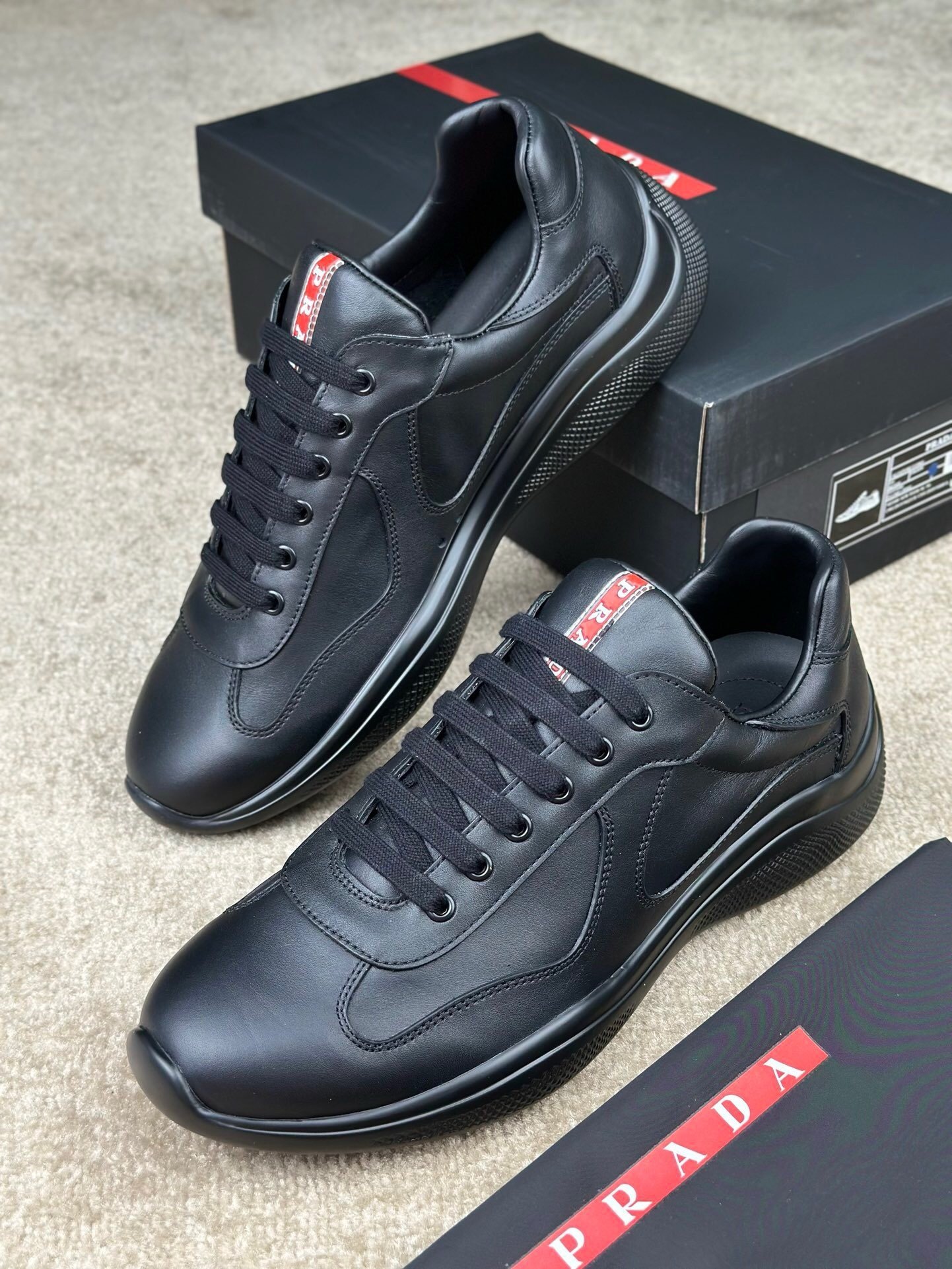 Prada Americas Cup Full Leather Black Trainers - Afbeelding 3