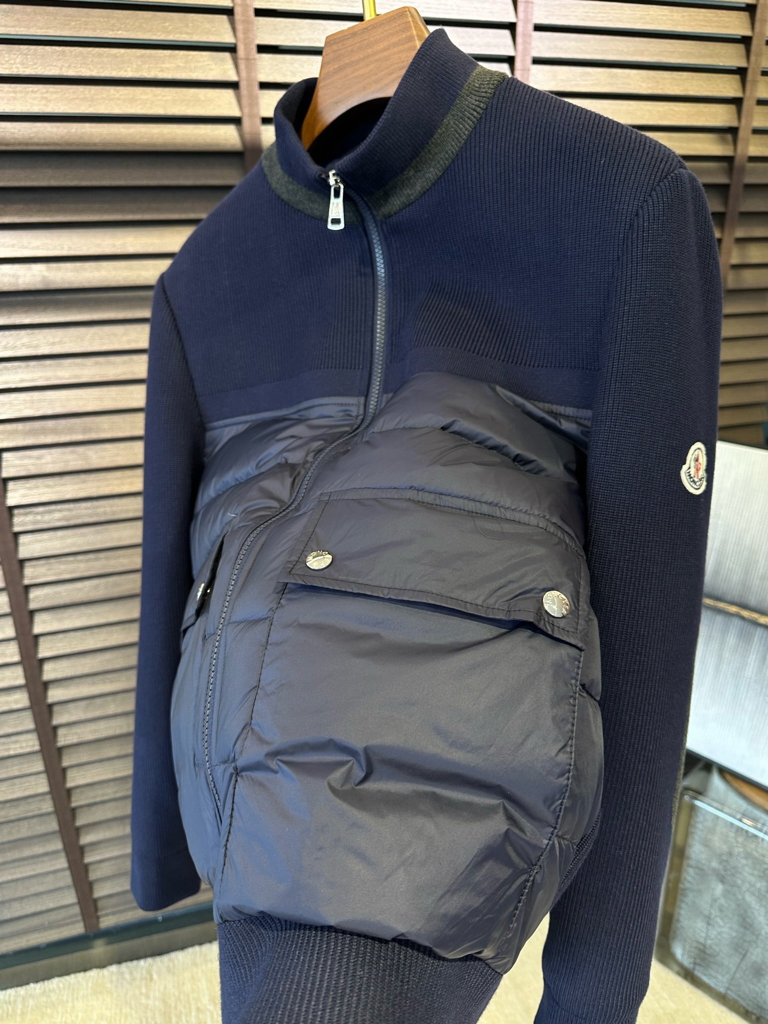 Moncler Knitted Padded Cardigan Jacket Navy Blue - Afbeelding 4