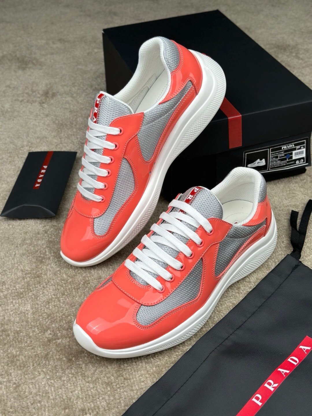 Prada Americas Cup Coral Silver Trainers - Afbeelding 3