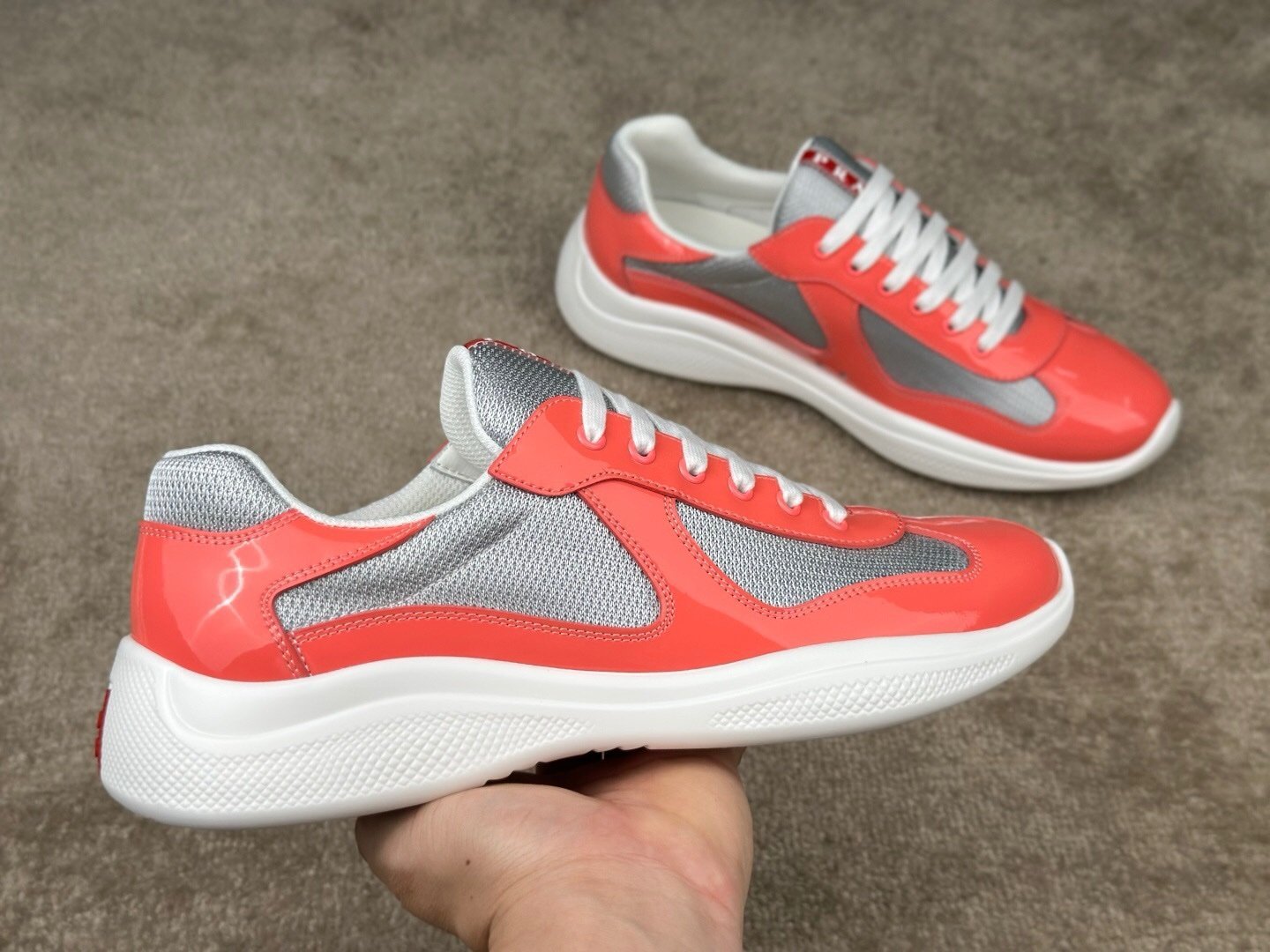 Prada Americas Cup Coral Silver Trainers - Afbeelding 6