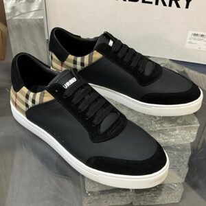 Alternative view of Burberry Check Sneakers Suede Leather Black