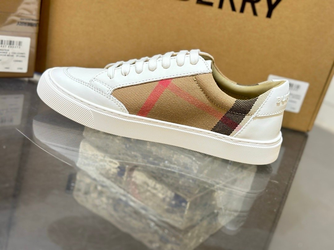 Burberry White Housecheck Canvas Sneakers - Afbeelding 3