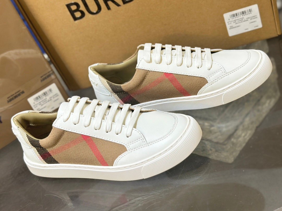 Burberry White Housecheck Canvas Sneakers - Afbeelding 4