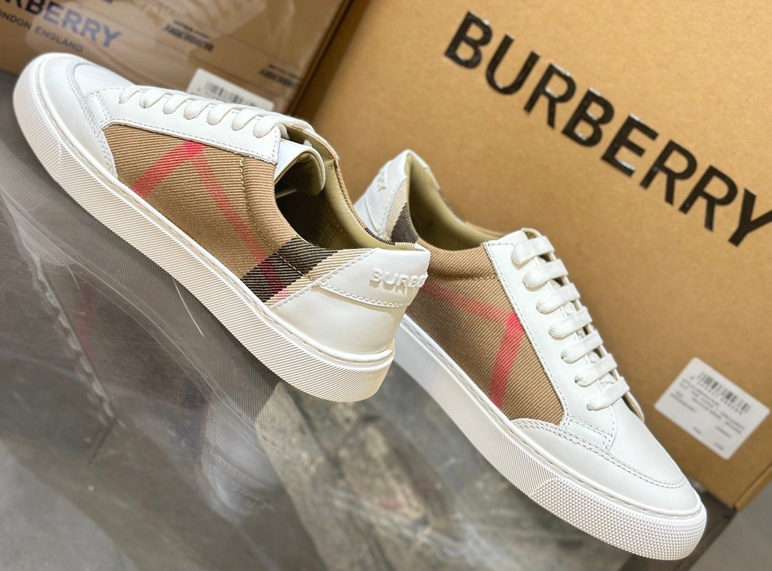 Burberry White Housecheck Canvas Sneakers - Afbeelding 5