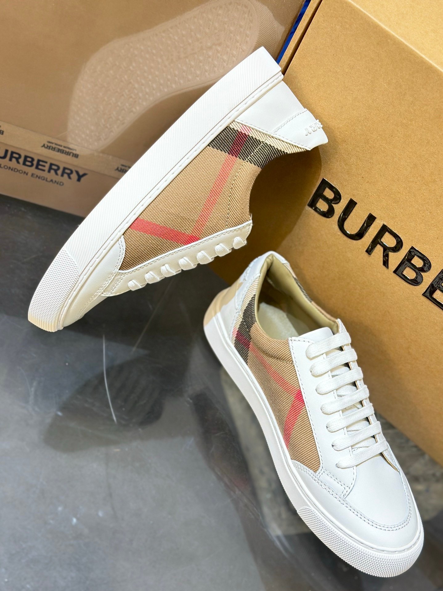 Burberry White Housecheck Canvas Sneakers - Afbeelding 8
