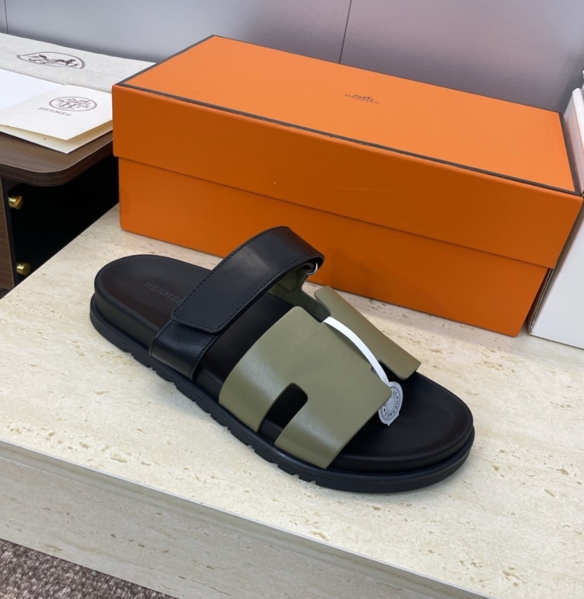 Hermes Paris Chypre Two Tone Calfskin Green/Black - Afbeelding 6