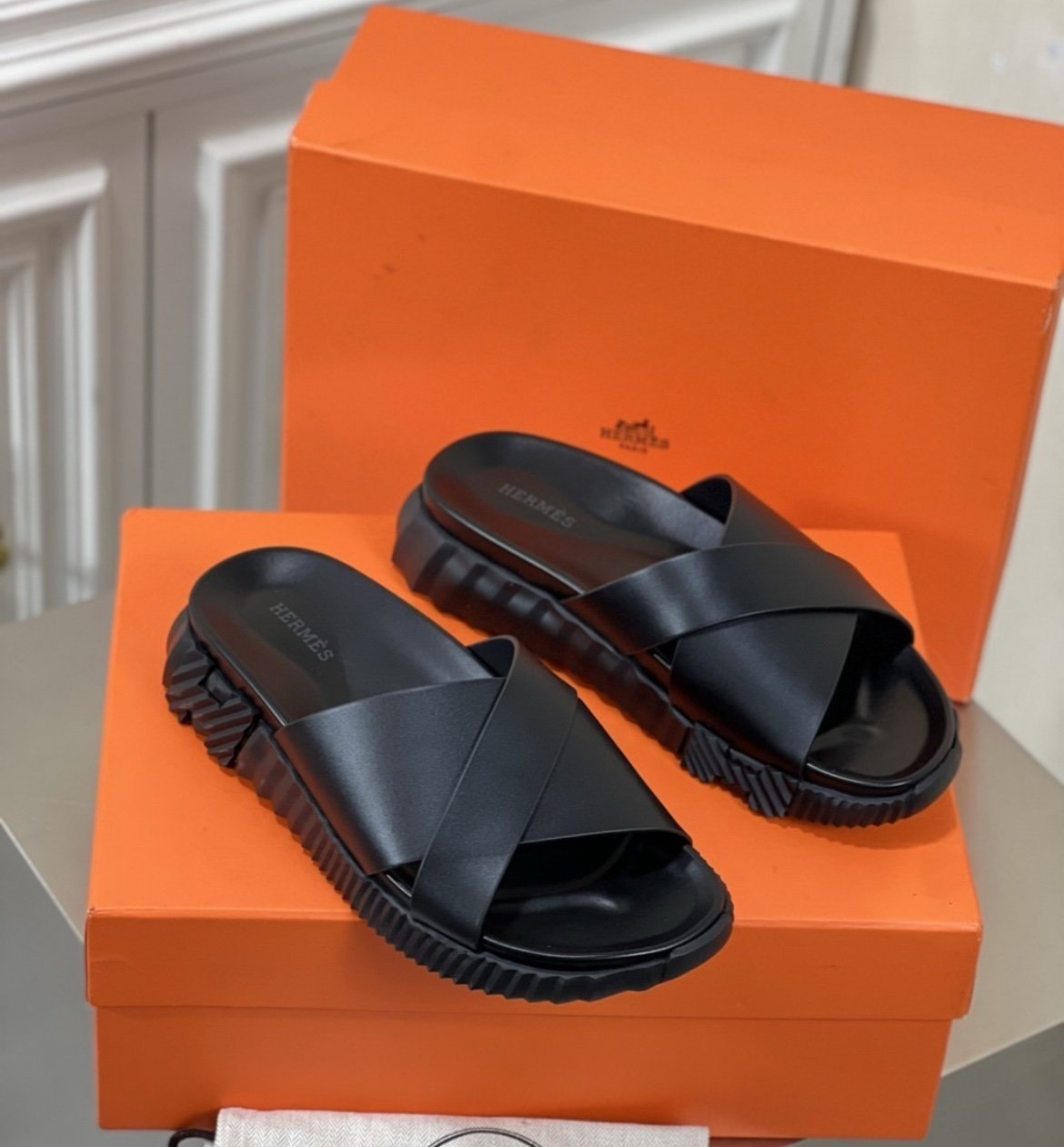 Hermes Infra Sandal H Black Leather - Afbeelding 3