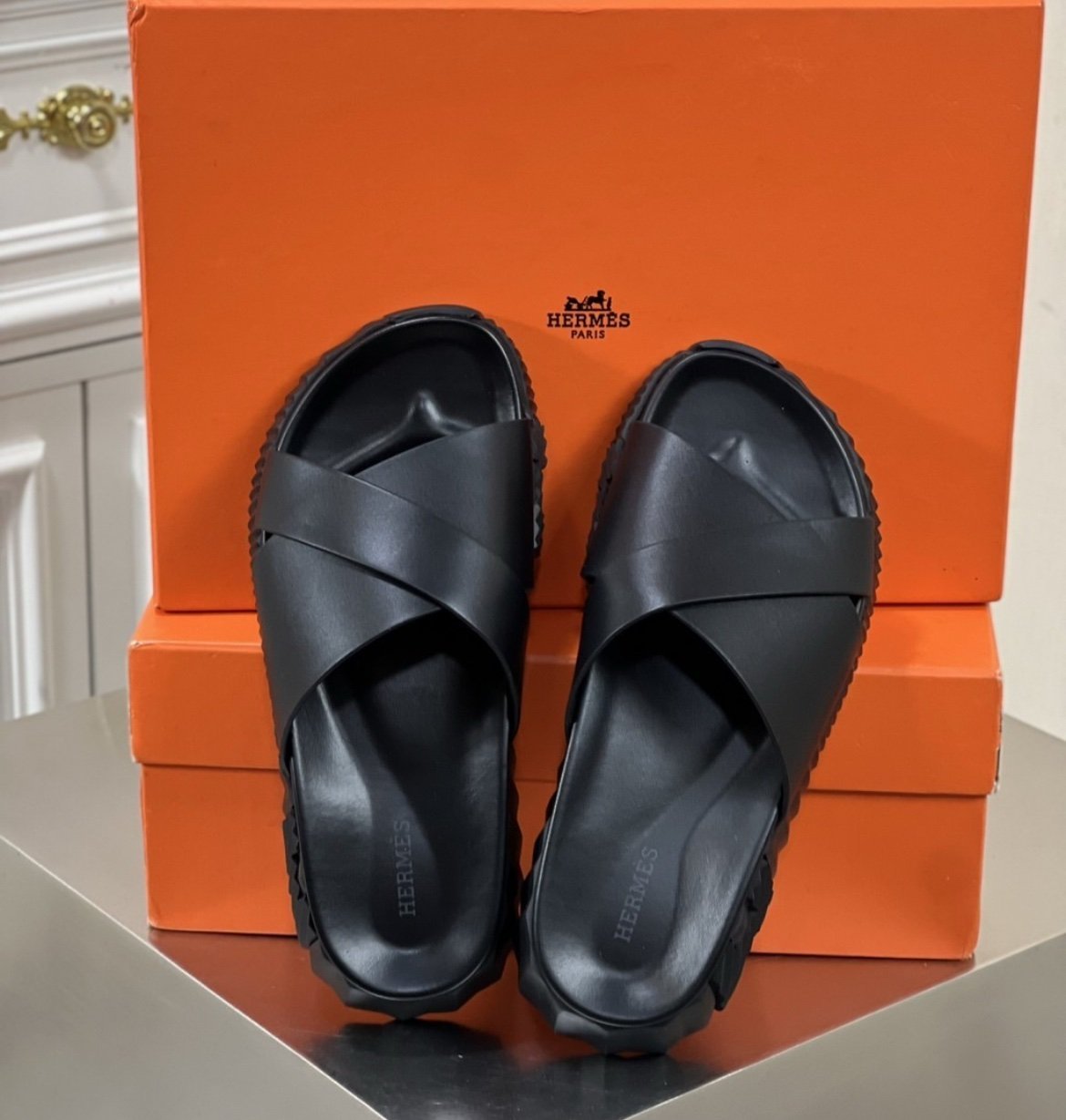Hermes Infra Sandal H Black Leather - Afbeelding 4