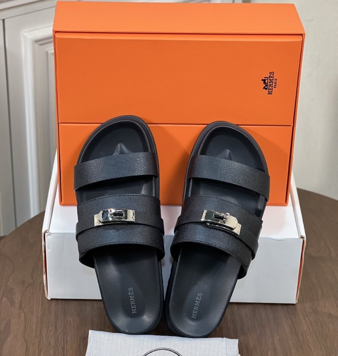 Hermes Jackson Sandal Black/Silver Leather - Afbeelding 3