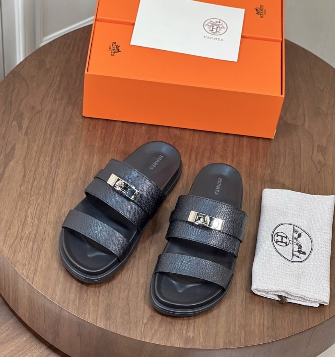 Hermes Jackson Sandal Black/Silver Leather - Afbeelding 2