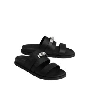 Hermes Jackson Sandal Black/Silver  Leather