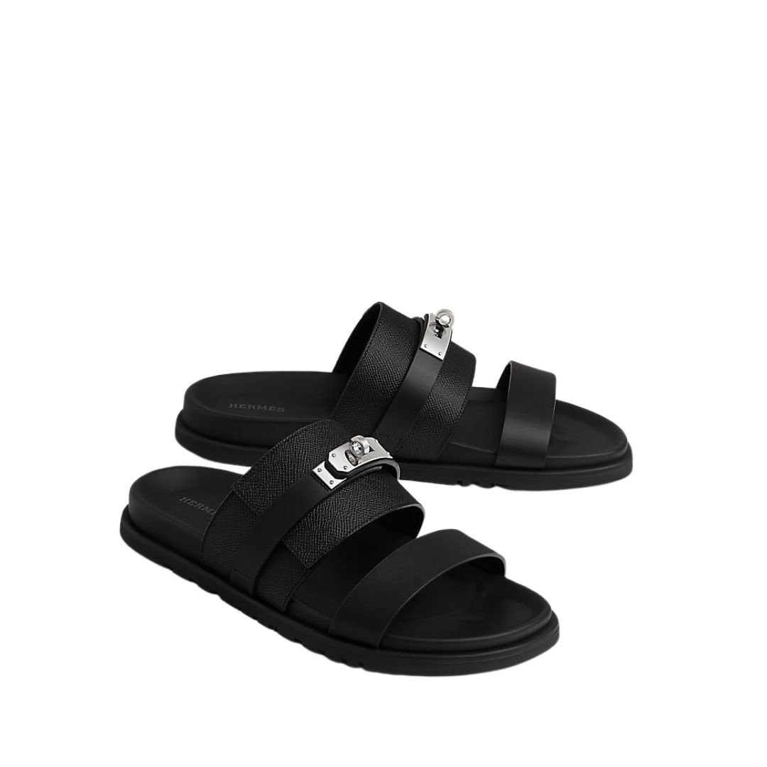 Hermes Jackson Sandal Black/Silver Leather