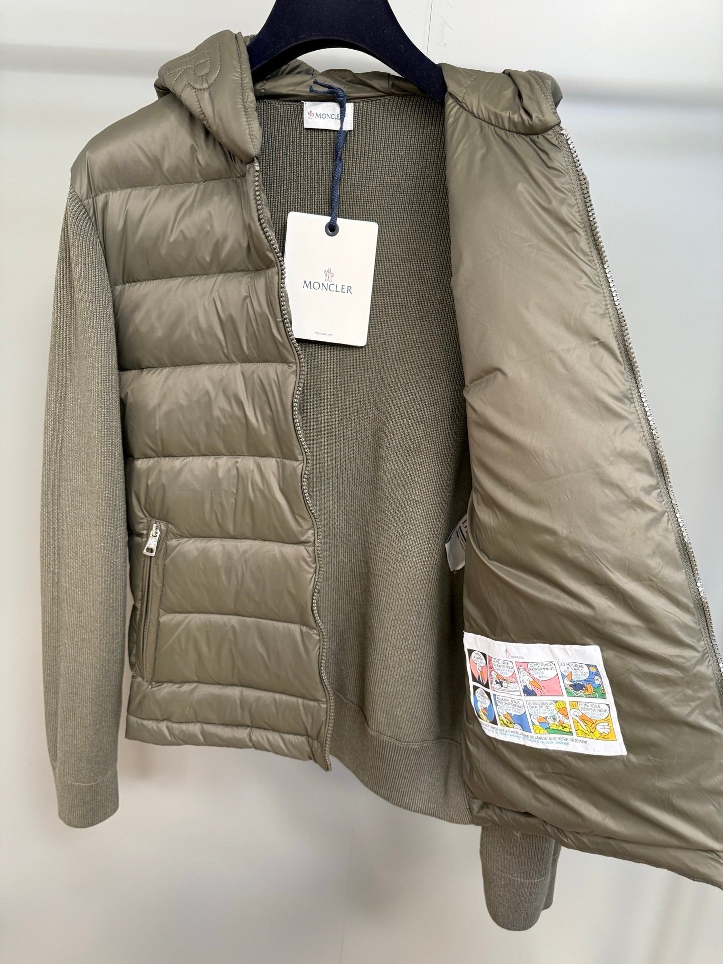 Moncler Padded Wool Knit Zip Up Jacket In Green - Afbeelding 4