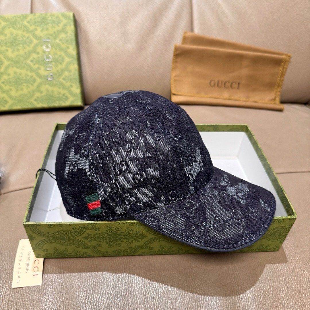 Gucci GG Denim Baseball Cap With Web Dark Blue - Afbeelding 2