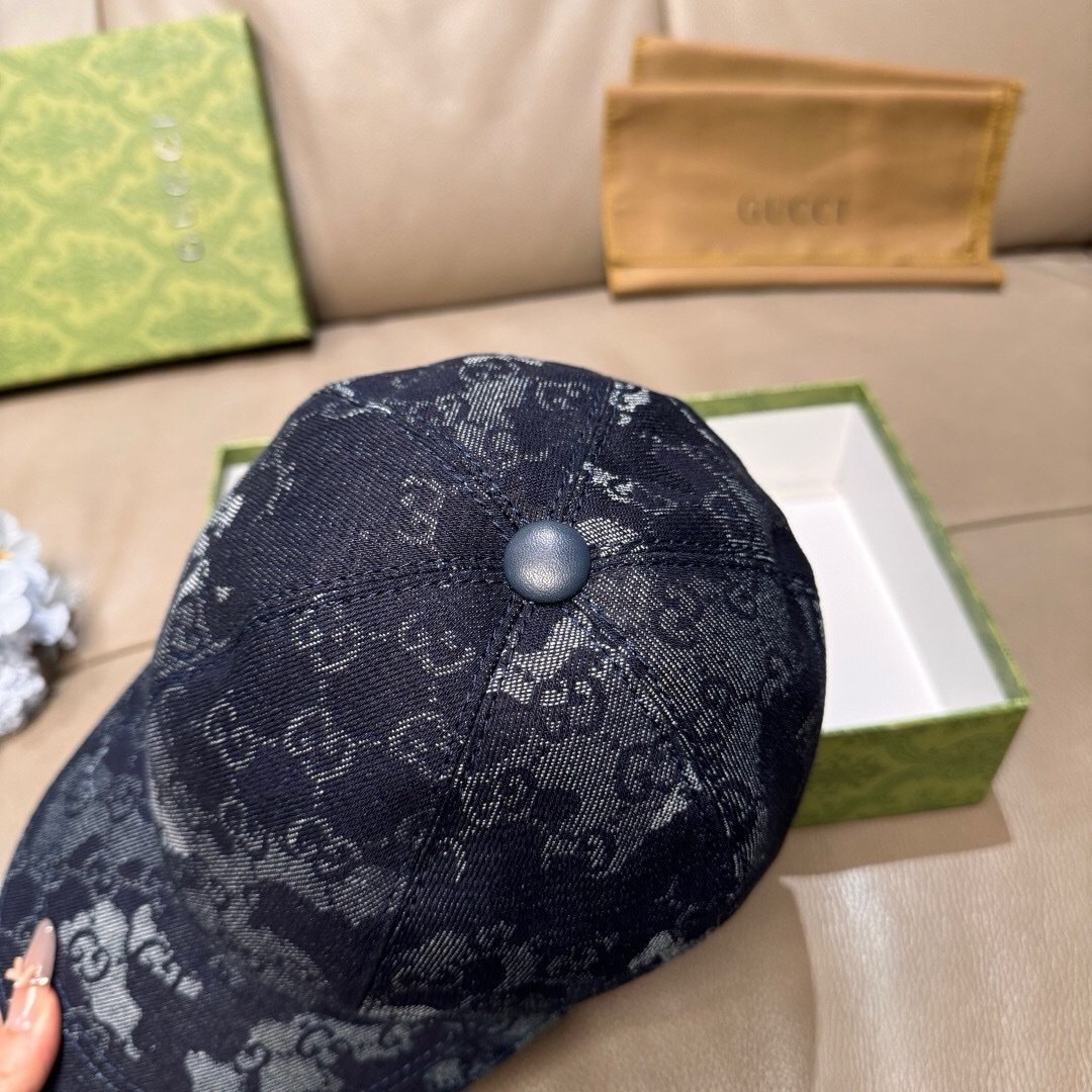 Gucci GG Denim Baseball Cap With Web Dark Blue - Afbeelding 5