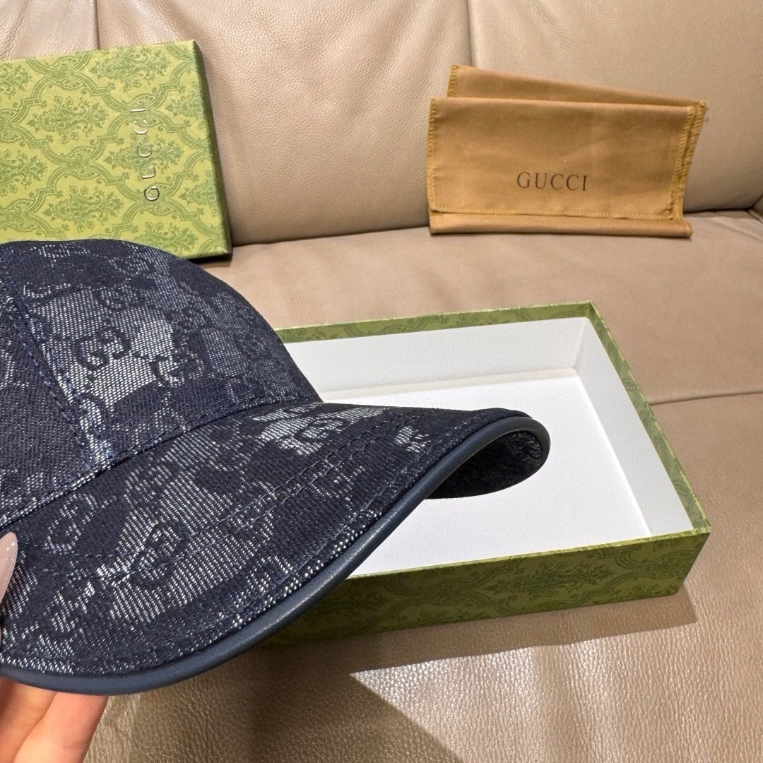 Gucci GG Denim Baseball Cap With Web Dark Blue - Afbeelding 4