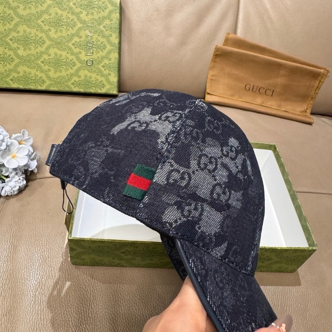 Gucci GG Denim Baseball Cap With Web Dark Blue - Afbeelding 3