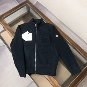 Alternative view of Moncler Navy Zip-Up Down Cardigan Jacket In Navy Blue