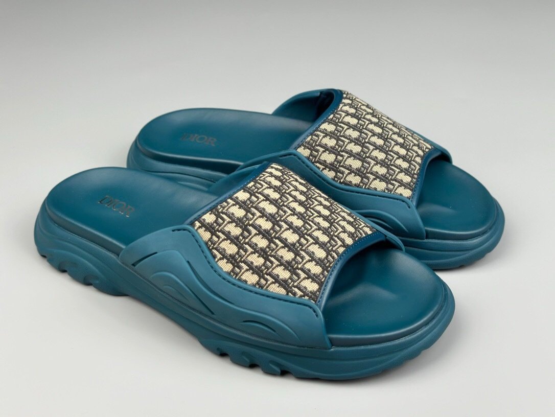 Dior Men’s H-Town Blue Rubber Oblique Slide - Afbeelding 2