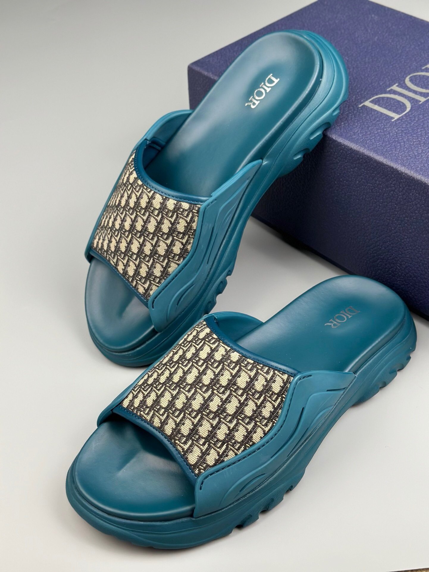 Dior Men’s H-Town Blue Rubber Oblique Slide - Afbeelding 3