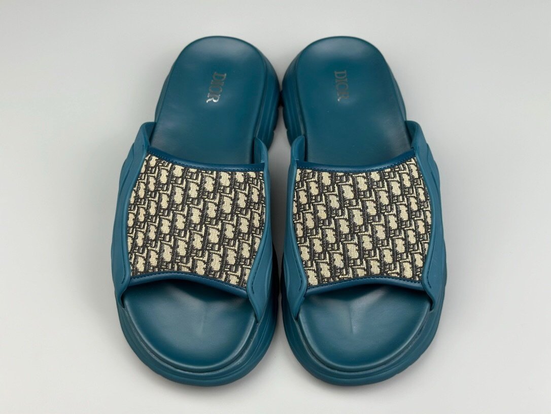 Dior Men’s H-Town Blue Rubber Oblique Slide - Afbeelding 4