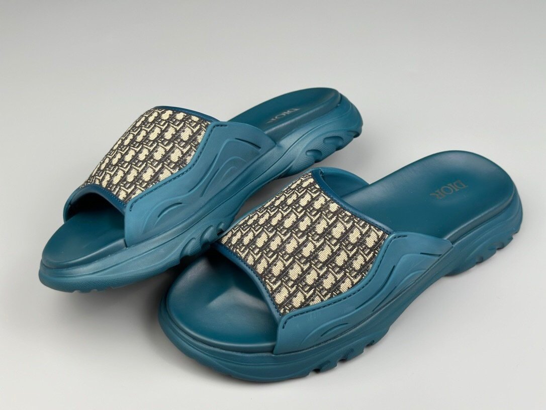 Dior Men’s H-Town Blue Rubber Oblique Slide - Afbeelding 5