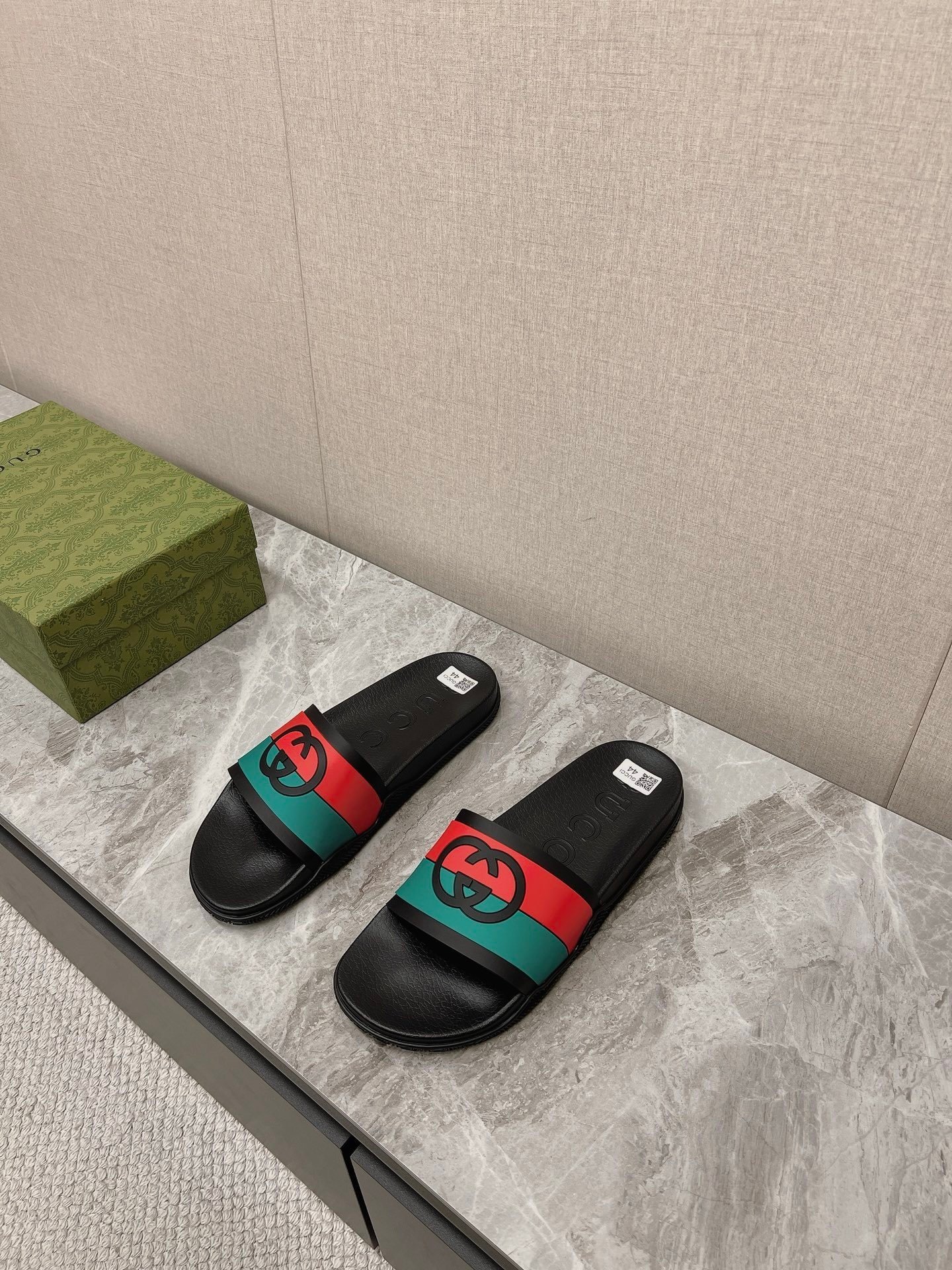 Gucci Interlocking G Green/Red Black Slides - Afbeelding 2