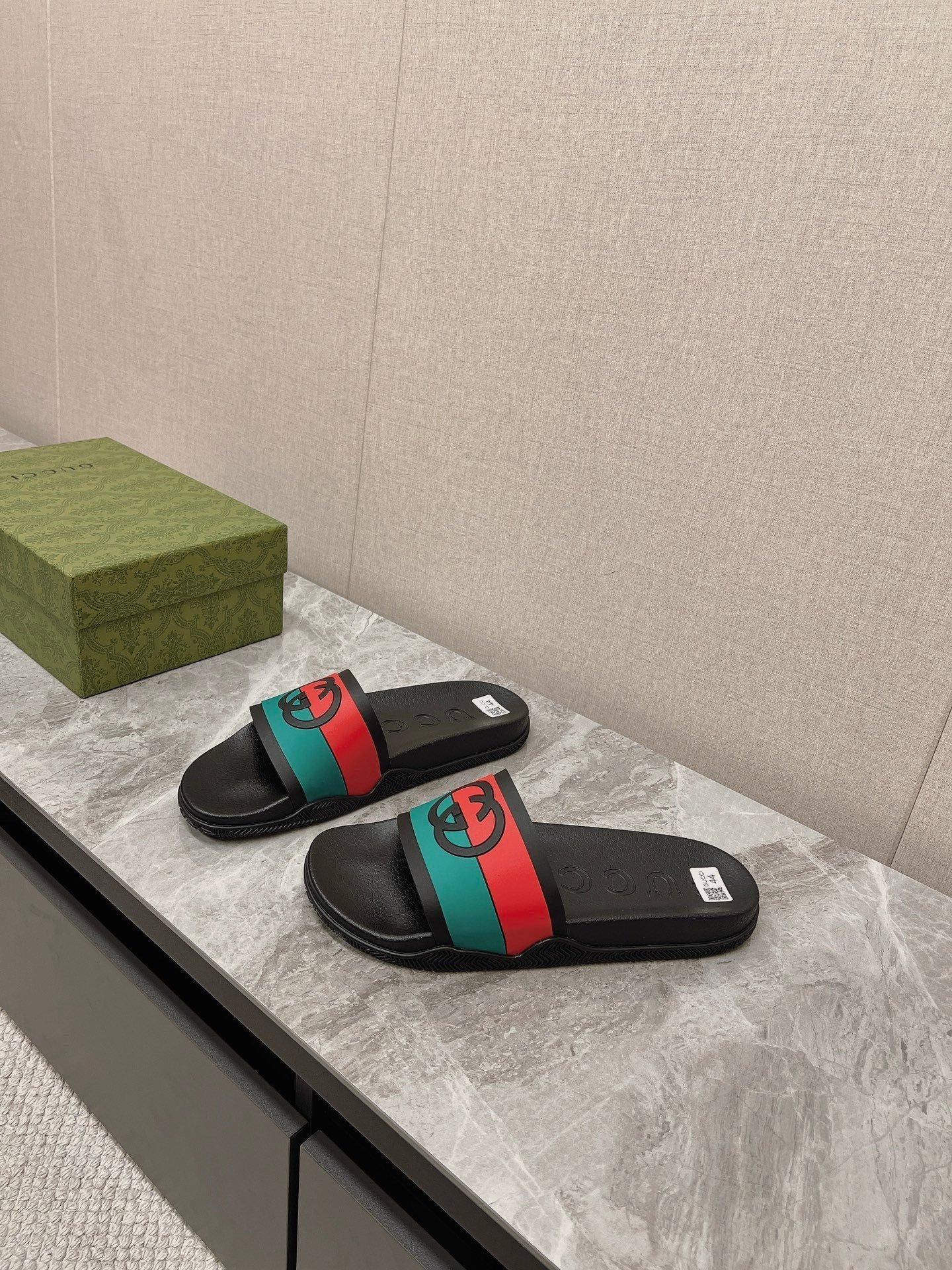 Gucci Interlocking G Green/Red Black Slides - Afbeelding 3