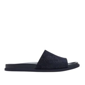 Gucci Engraved GG Monogram Slide Sandal Black Suede