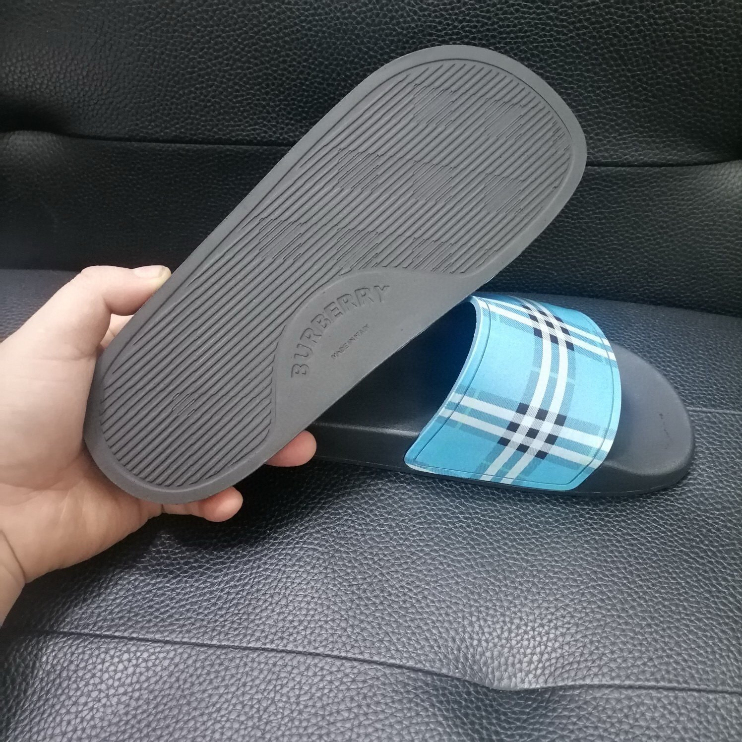 Burberry Logo In Rilievo Slides Blu Ceruleo Scuro Uomo - Afbeelding 8