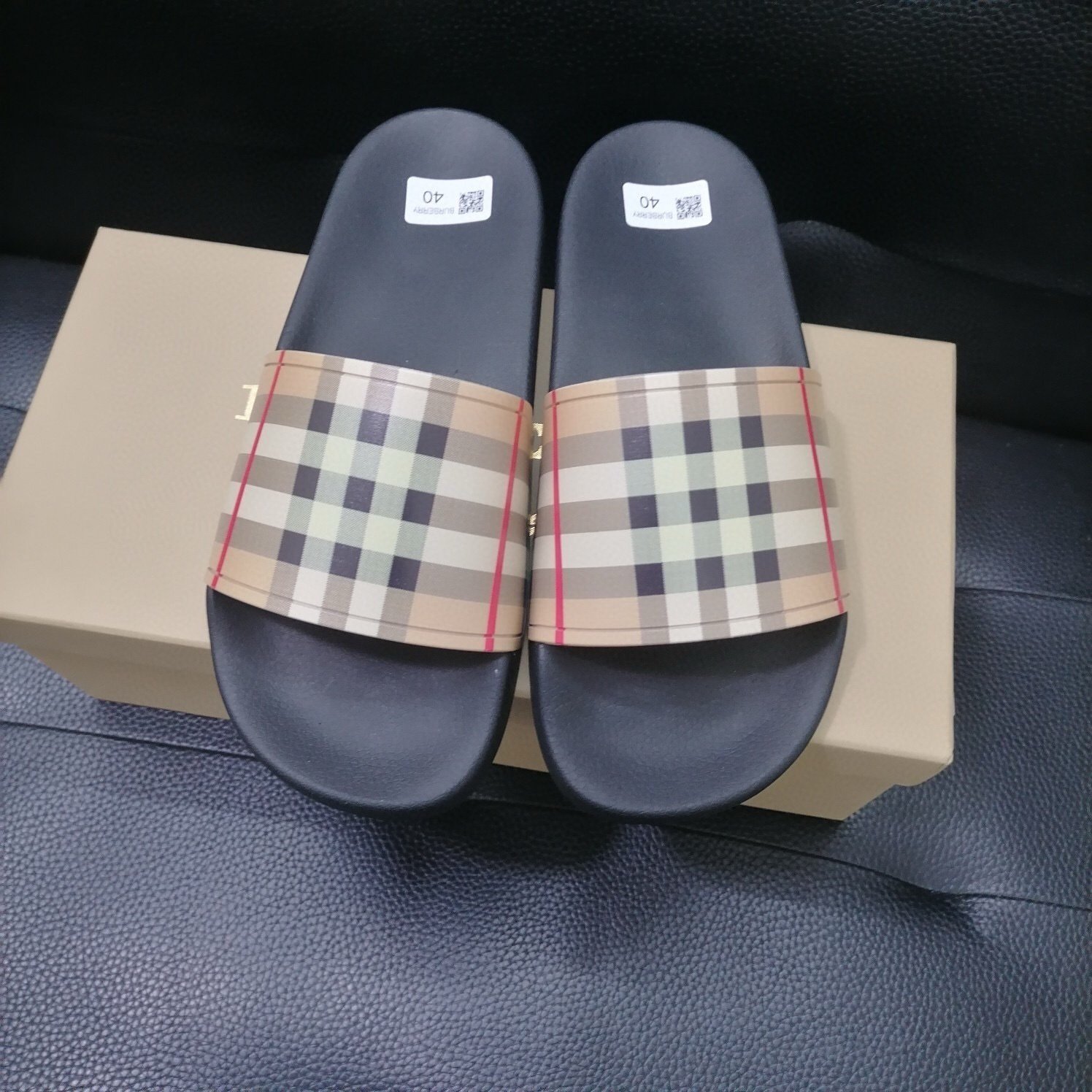 Burberry Check Print Slides Beige/Black - Afbeelding 2