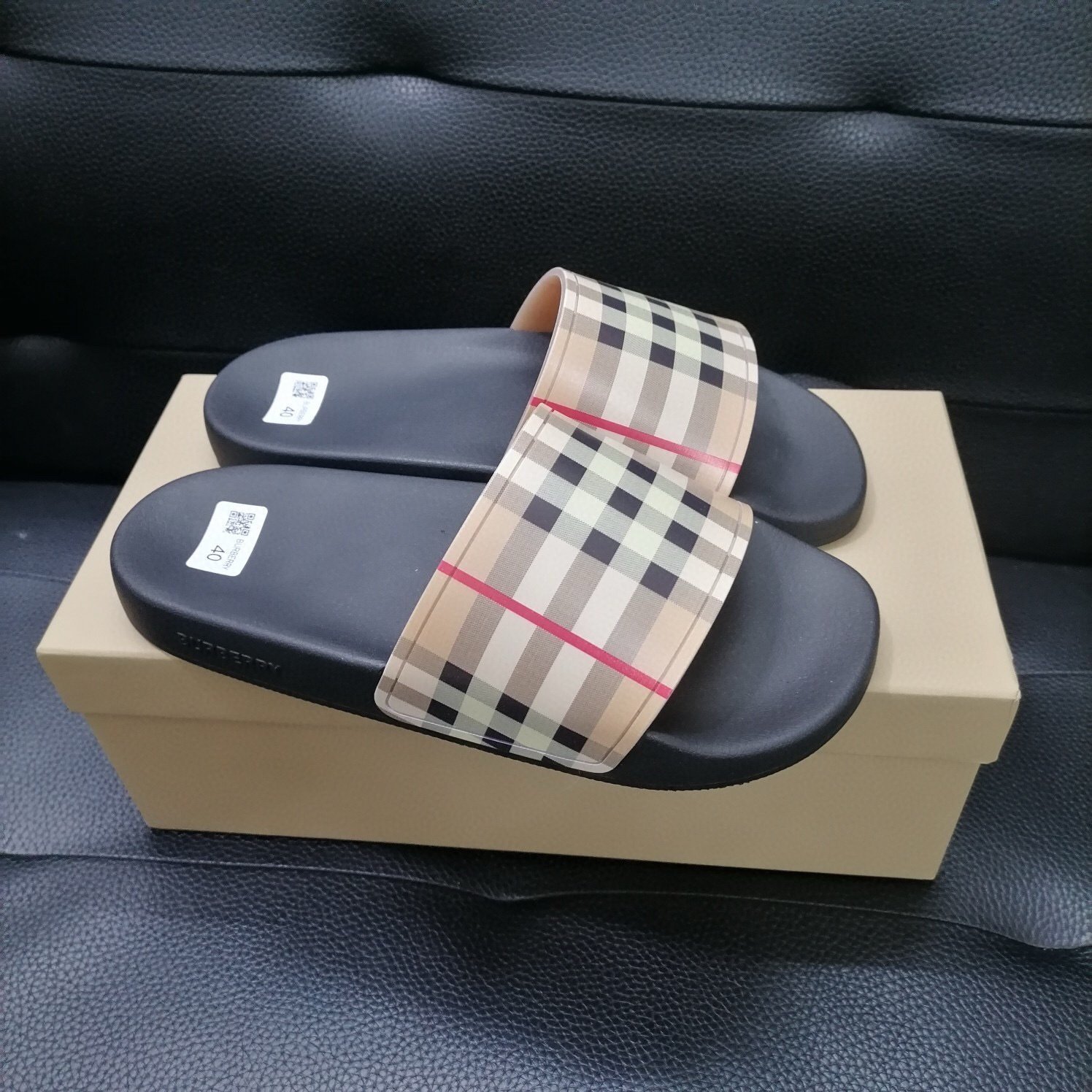 Burberry Check Print Slides Beige/Black - Afbeelding 4