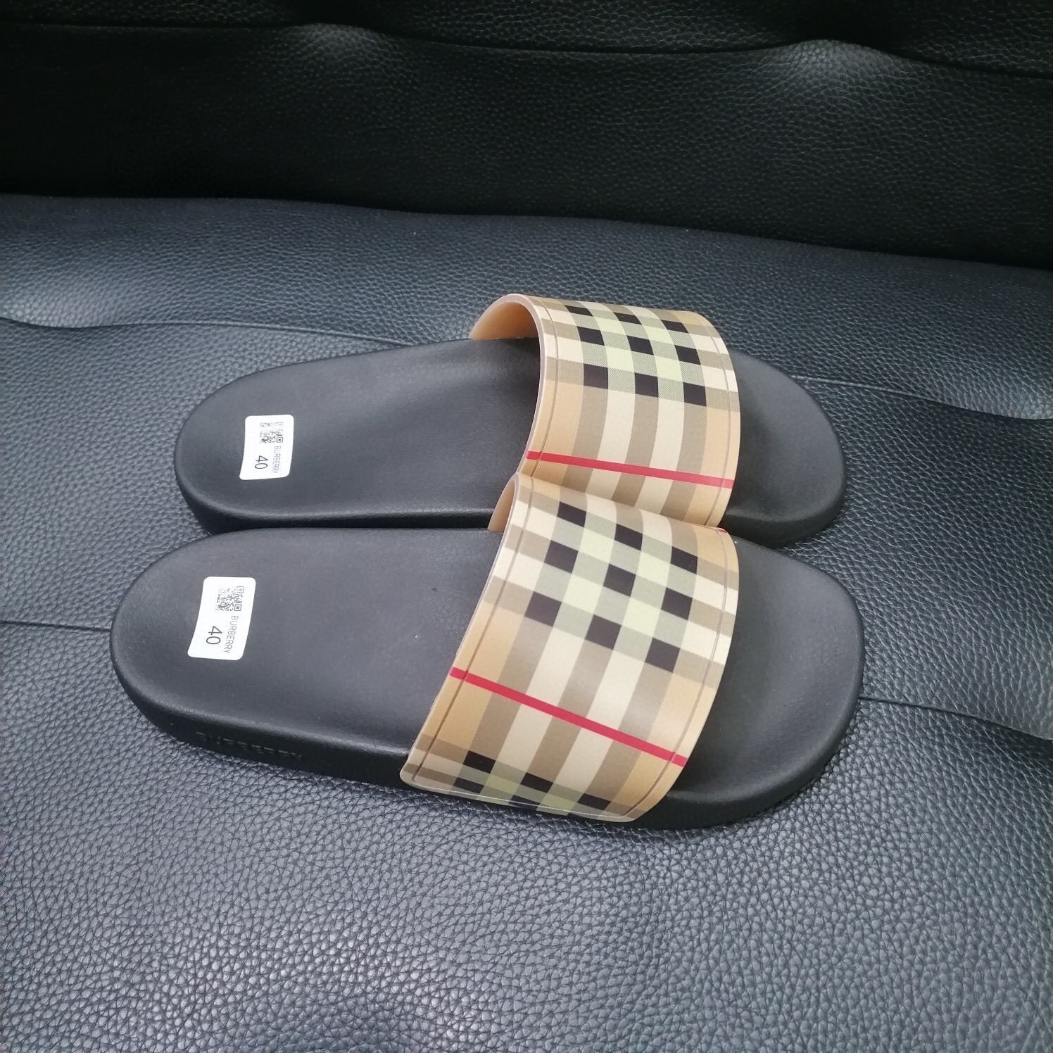 Burberry Check Print Slides Beige/Black - Afbeelding 5