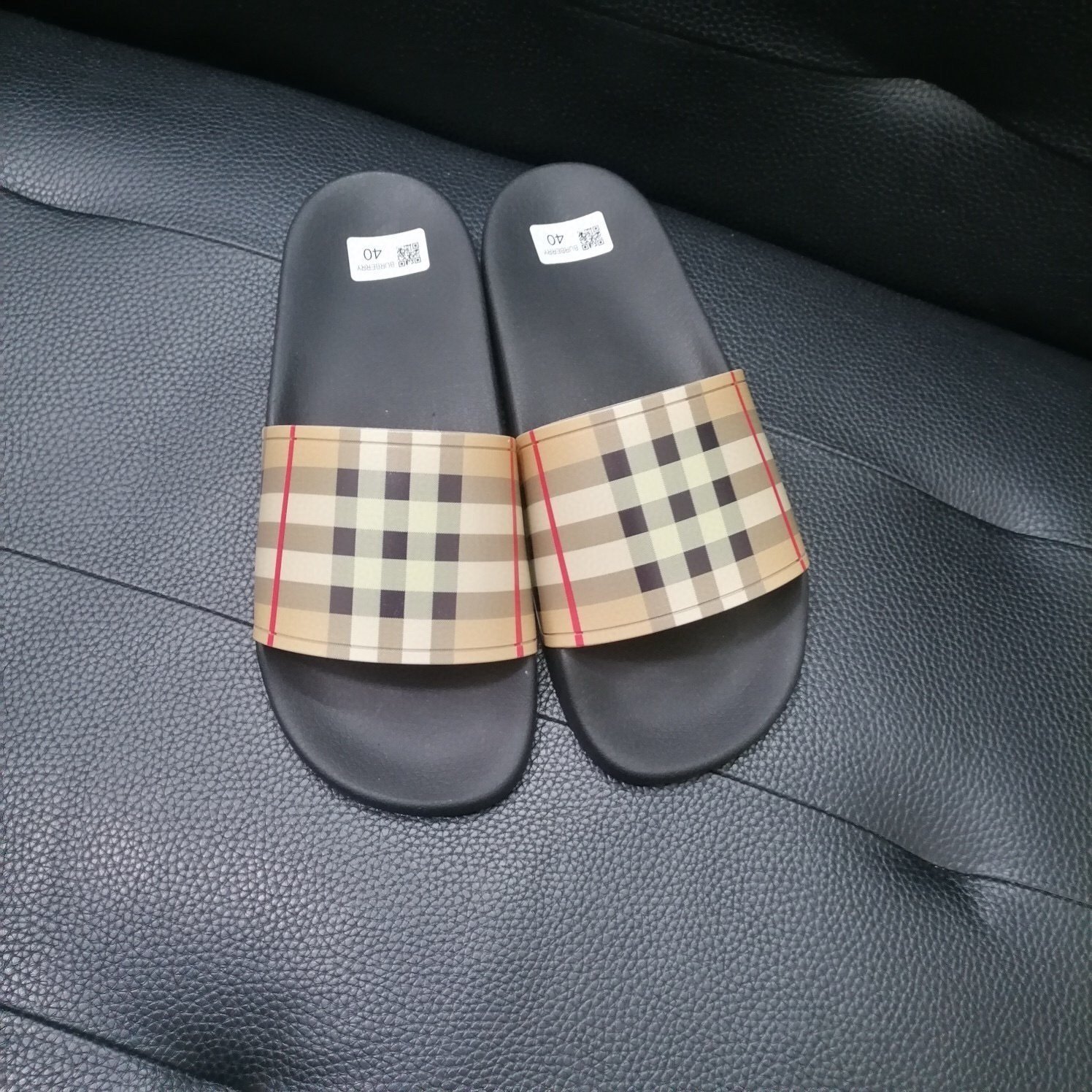 Burberry Check Print Slides Beige/Black - Afbeelding 6